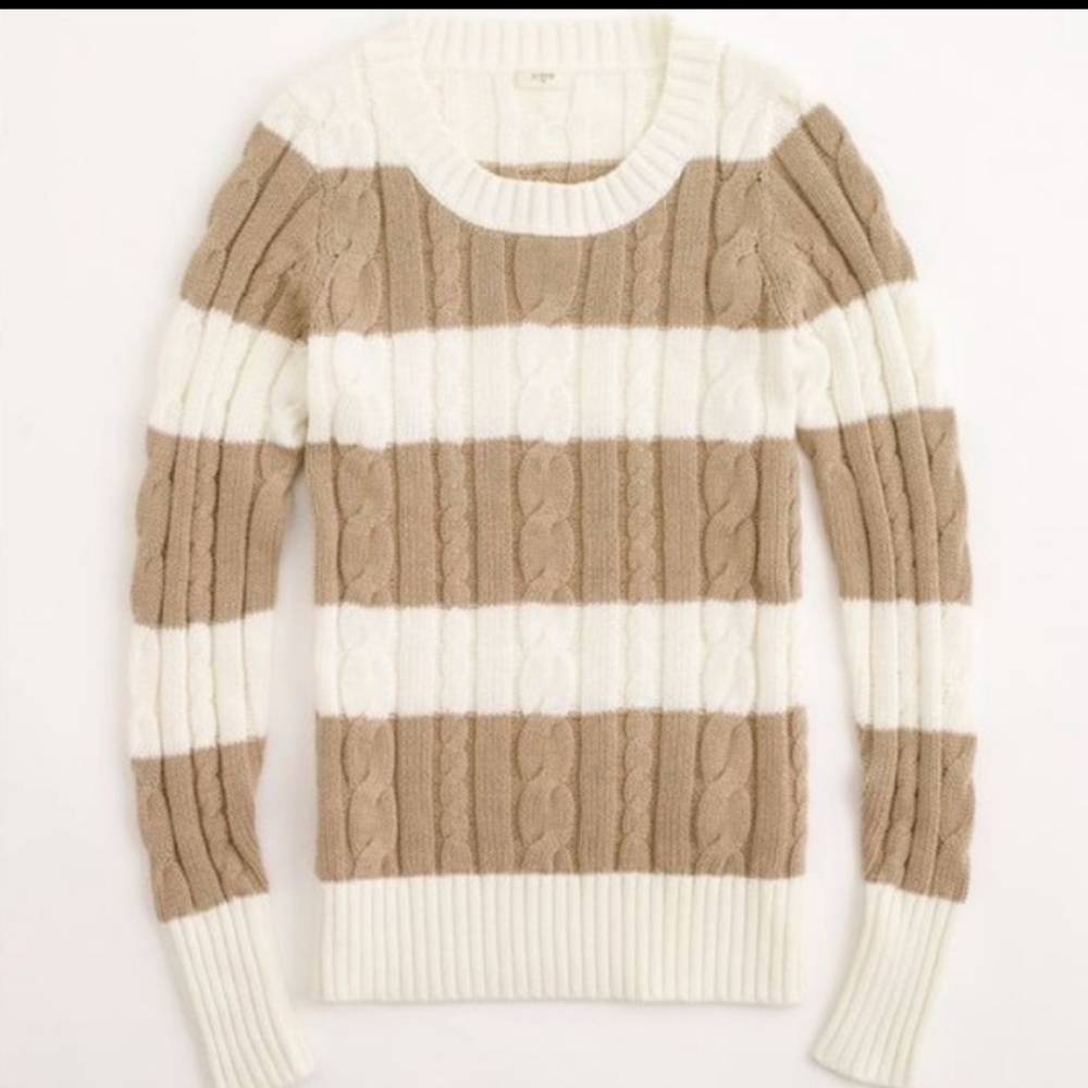 J. Crew Striped Crewneck Cable Knit Sweater